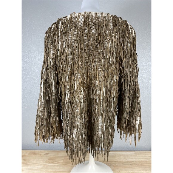 Judith Ann Creations Leather Brown Fringe Sweater Sz S Western Rodeo  Southwest - Picture 3 of 11